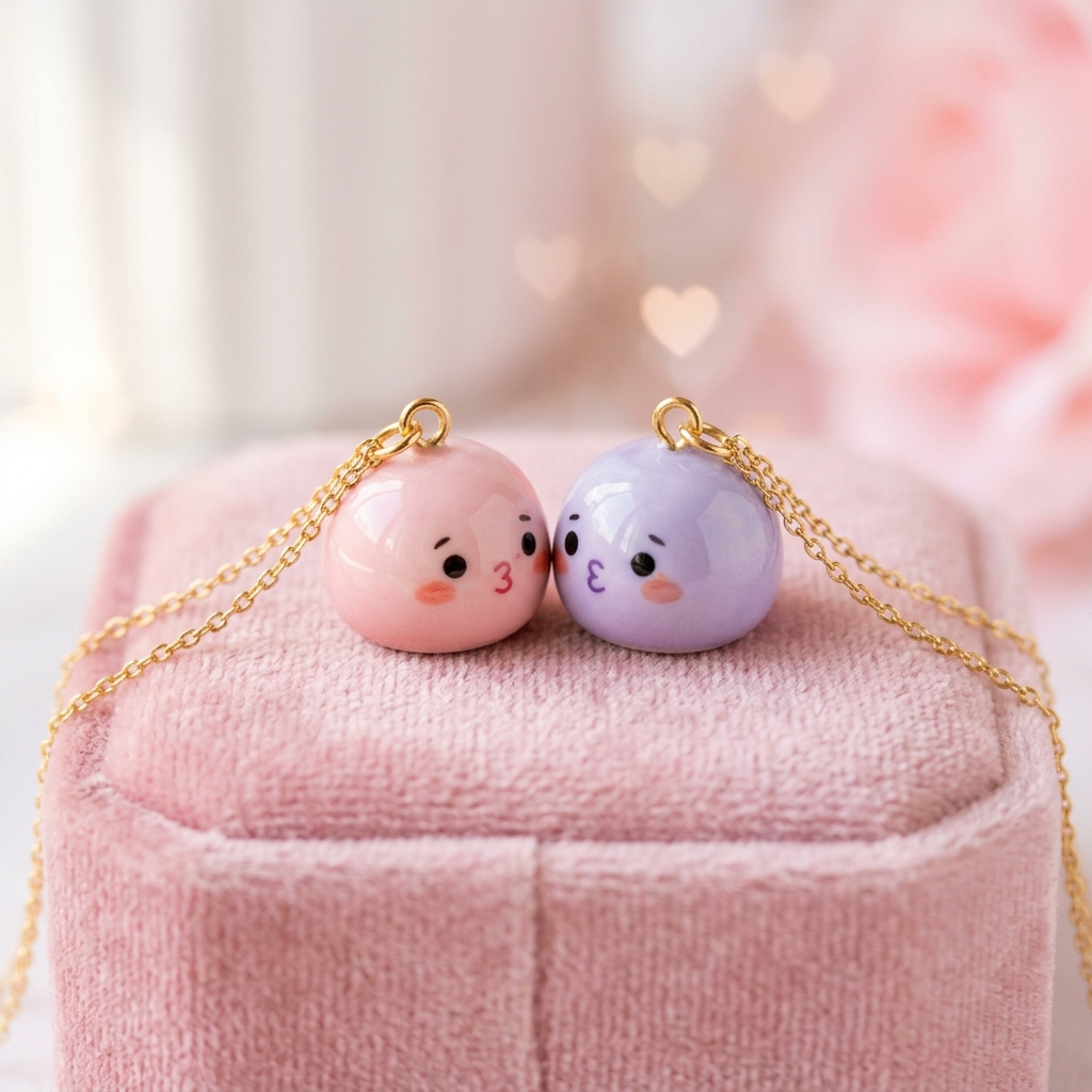 Dos colgantes Muak juntos, listos para registrar besos