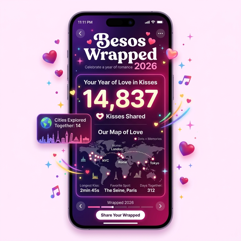 Besos Wrapped 2026 - tu resumen anual de besos